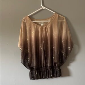 Dressbarn Cream and Gold Embellished Boxy Blouse